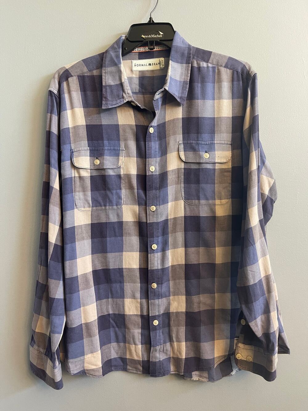 The Normal Brand Men's Plaid Flannel Shirt [XL] Blue Cream Check